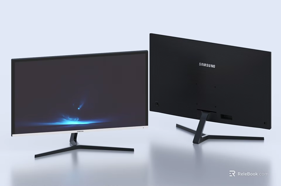 Two Samsung Computer Monitors With Front Screen Display And Back Design Stand 3d model 
