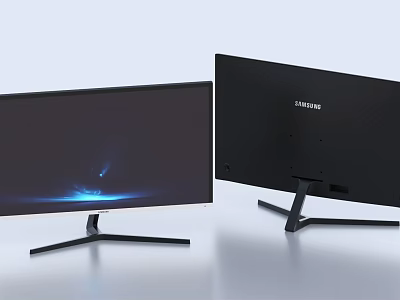 Two Samsung Computer Monitors With Front Screen Display And Back Design Stand 3d model