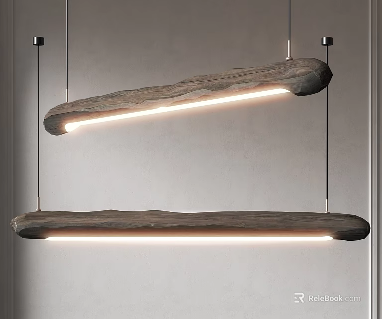 Modern Minimalist Wooden Long Strip LED Pendant Light With Natural Design For Dining Room 3d model 