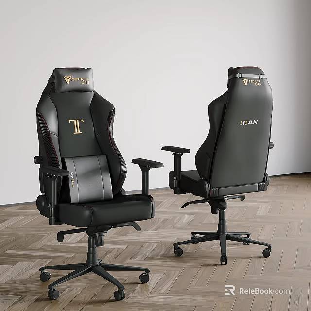 Black Leather Office Chair with Gold Logo and Adjustable Armrests Modern Design 3d model 