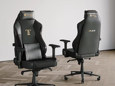 Black Leather Office Chair with Gold Logo and Adjustable Armrests Modern Design 3d model