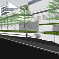 Modern Building Facade Design With Glass Curtain Walls Lush Greenery And Landscaped Pathways