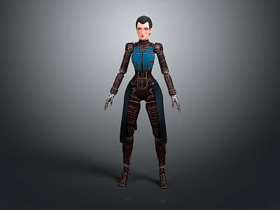 Detailed 3D Female Fantasy Character in Blue Brown Armor with Cloak 3d model