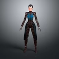Detailed 3D Female Fantasy Character in Blue Brown Armor with Cloak