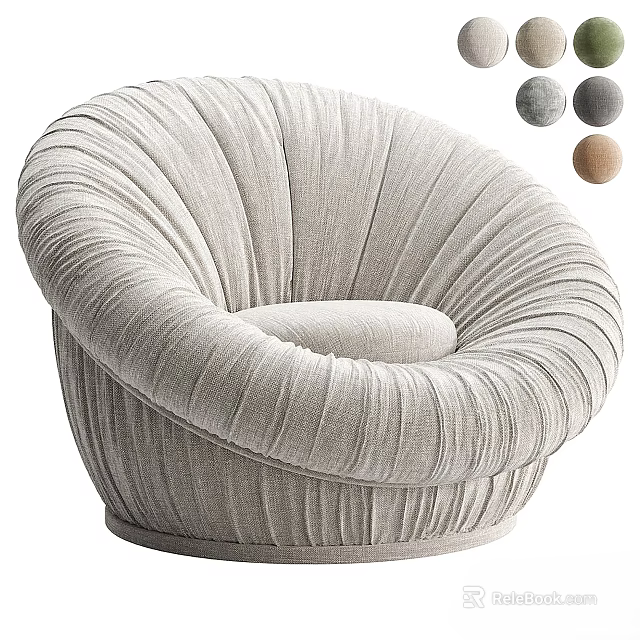 Cocoon Shaped Pleated Lounge Chair In Light Gray With Neutral Color Options 3d model 