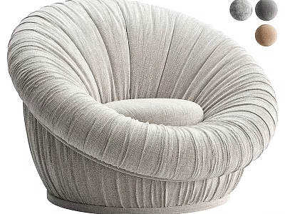 Cocoon Shaped Pleated Lounge Chair In Light Gray With Neutral Color Options 3d model