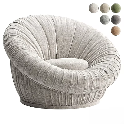 Cocoon Shaped Pleated Lounge Chair In Light Gray With Neutral Color Options 3d model