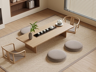 New Chinese Zen Tea Table and Chair Cushion Tatami Tea Chair 3d model