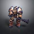 Game and Movie Character With Gold Blue Armored Body Holding War Hammer