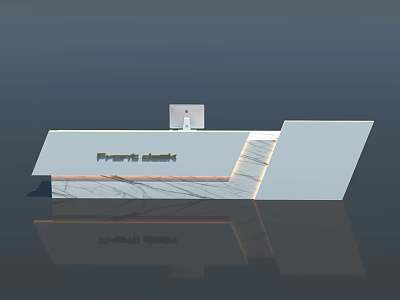 Modern Reception Desk Interior With Marble Top And Property Services Signage 3d model