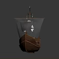Wooden Pirate Ship Watercraft With Black Sails And Skull Crossbones Flag