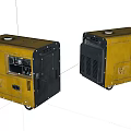 Two Yellow Industrial Generators Featuring Black Panels Rolling Wheels and Heavy Duty Build