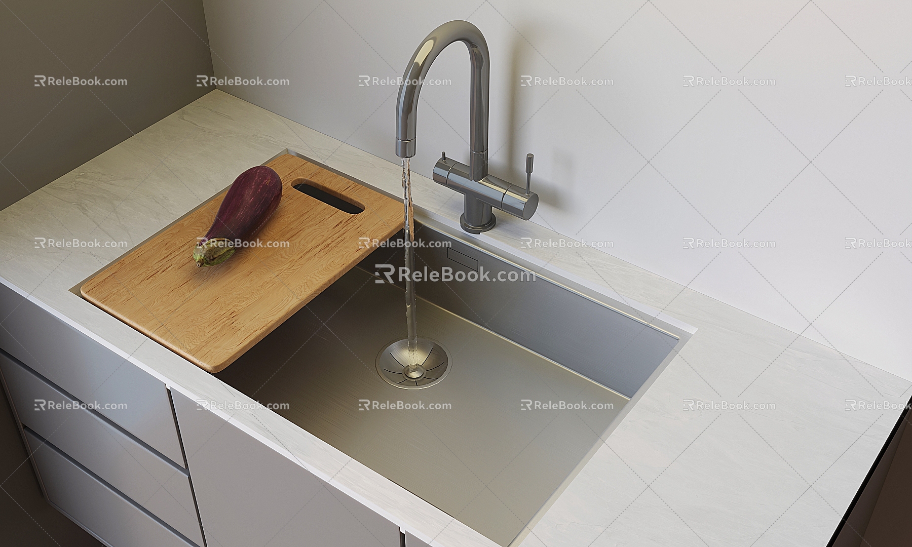 Embedded sink stainless steel sink sink sink sink sink sink faucet chopping board vegetable eggplant 3d model