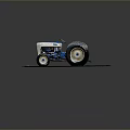 Detailed Vintage Blue Tractor Model with Large Wheels and Metallic Body on Gray Mat