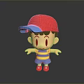 Cartoon Boy With Red Cap Blue Hair Yellow Striped Shirt Backpack Red Shoes Arms Outstretched