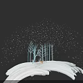 Snowy Winter Forest Scene With Red Berries And Fox Illustration