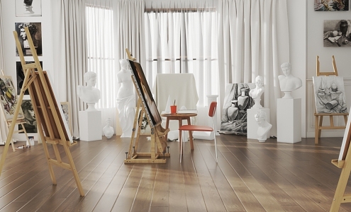 Studio Painting Oil Painting Painter Sketch Painting Space Easel Statue Plaster 3d model