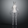 White Striped Humanoid Feline Character And Creature With Cat Ears Standing Pose