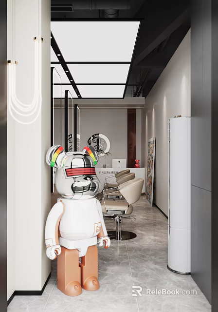 Modern Hair Salon Interior With Stylish Chairs Mirrors And Contemporary Lighting 3d model 