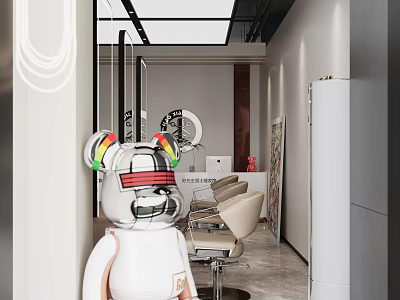 Modern Hair Salon Interior With Stylish Chairs Mirrors And Contemporary Lighting 3d model
