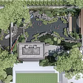 Serene Courtyard Garden With Koi Pond Rockery Lush Greenery And Seating Area