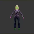 Professional Woman in Dark Business Suit with White Hair Standing Confidently