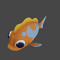 Cute Orange Cartoon Fish With Big Eyes On Blue Background