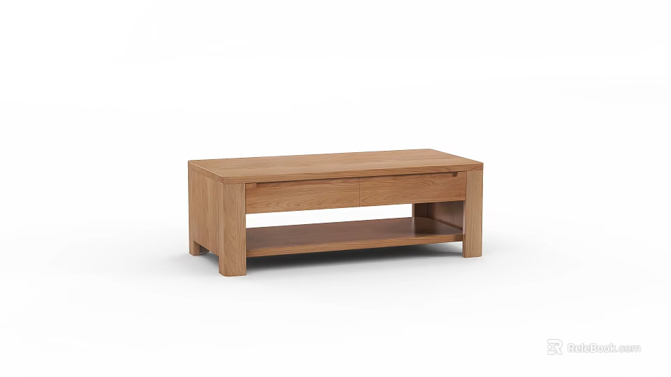 Modern Wooden Coffee Table With Drawer And Lower Storage Shelf 3d model