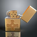 Stylish Golden Metallic Lighter With Open Lid Cross Pattern And Dice For Daily Use