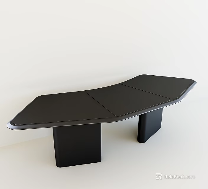 Black Curved Conference Table With Smooth Surface And Rectangular Legs 3d model 