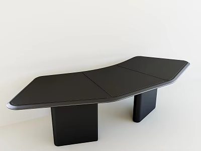Black Curved Conference Table With Smooth Surface And Rectangular Legs 3d model