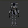 Futuristic Alien Creature With Metallic Exoskeleton And Horned Head Design 3d model