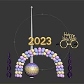 2023 Happy New Year Decor With Balloon Arch Purple Spiral Sphere Ornament Gold Glasses