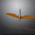 Pterosaur 3D Model With Large Orange Wings Spread On Dark Surface Showing Reflection