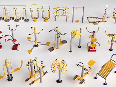 Various Fitness Equipment For Different Workouts With Colorful Designs And Functions 3d model