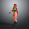 Woman In Red Beret Green Bodysuit Red Gloves Black Boots Holding Whip
