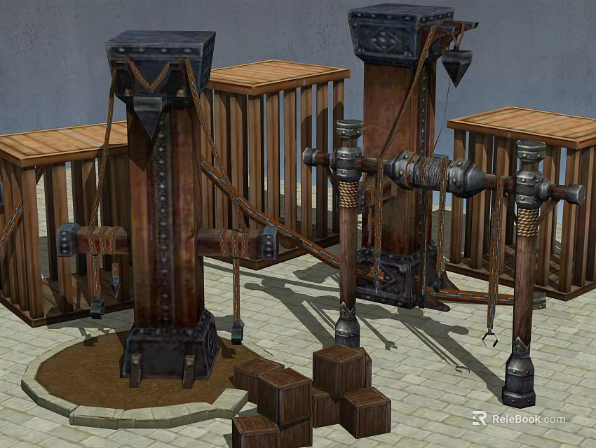 Wooden Crates And Metal Structures For Garden Decor With Stacked Blocks 3d model 