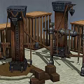 Wooden Crates And Metal Structures For Garden Decor With Stacked Blocks