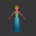 3D Animated Character With Blonde Hair Blue Dress And Outstretched Arms