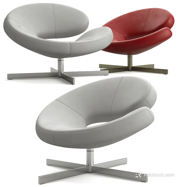 Modern Leisure Chair Design With Gray And Red Leather Upholstery And Metal Cross Base 3d model 