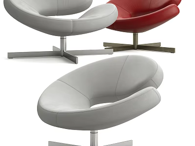 Modern Leisure Chair Design With Gray And Red Leather Upholstery And Metal Cross Base 3d model