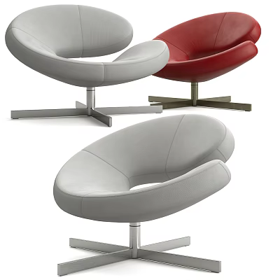 Modern Leisure Chair Design With Gray And Red Leather Upholstery And Metal Cross Base 3d model