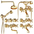 Luxury Gold Shower Faucet With Handheld Sprayer Rainfall Head And Control Knobs 3d model