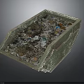 Green Metal Trash Container Filled With Mixed Waste And Debris