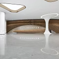 Modern Front Desk Reception With Curved Wooden Panels And Spacious Lobby Design