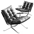 Modern Black Leather Leisure Chair with Padded Cushion and Metal Frame Design