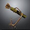 Handmade Primitive Weapon Featuring Wooden Bow Arrows Yellow Quiver And Leather Rope