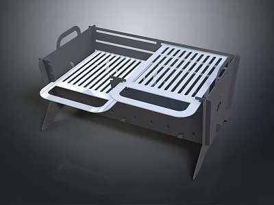 Portable Metal Grill With Foldable Frame Double Grates And Handle For Outdoor Cooking 3d model