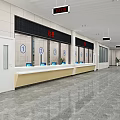 Modern Building Interior With Bright Lobby Service Counter And Computer Workstations 3d model