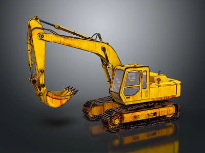 Detailed Yellow Construction Excavator With Caterpillar Tracks Front Bucket And Cab 3d model